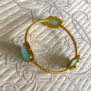 Julie Vos Bangle with 3 rectangular aqua chalcedony stations.